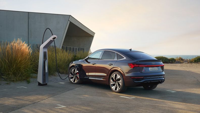 The new Audi Q8 Sportback e-tron at a charging station