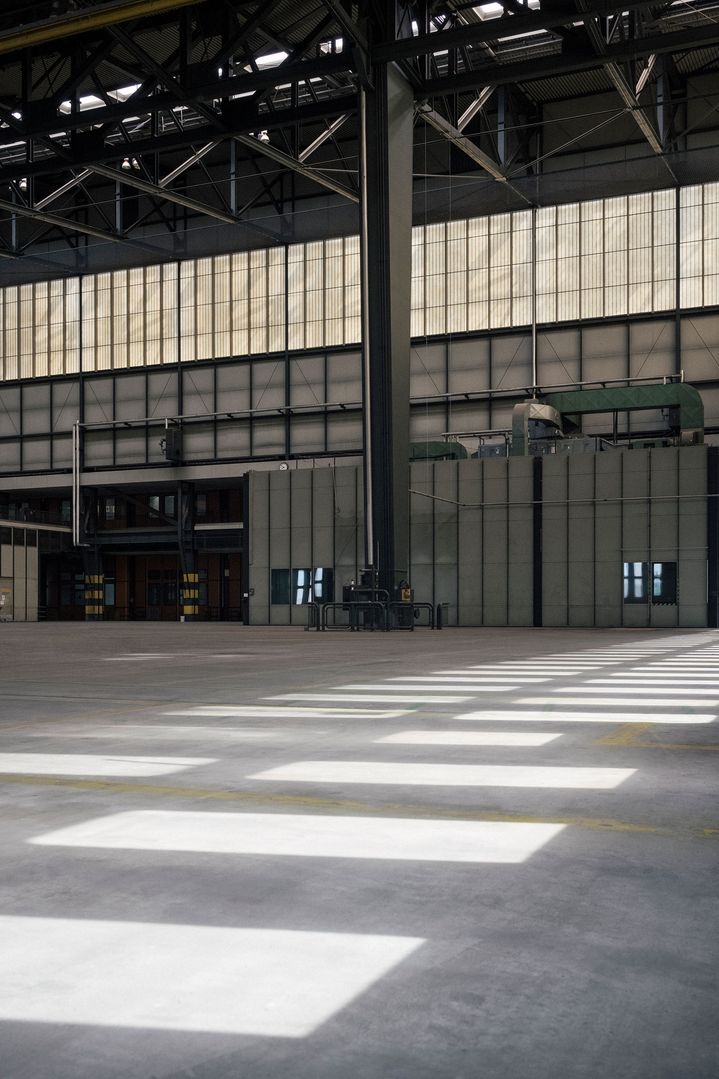 A view inside the hangar of the GTF event space. 