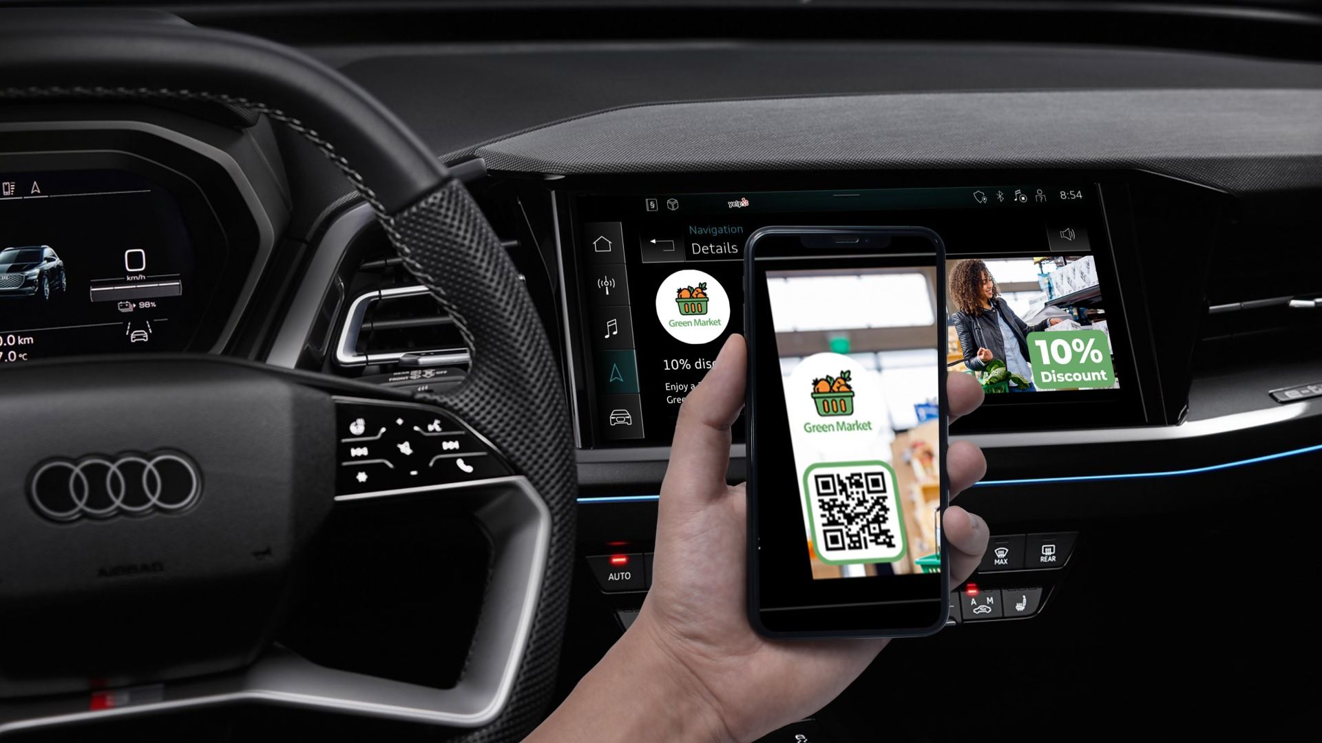 Smartphone scanning POI offer in the Audi MMI.